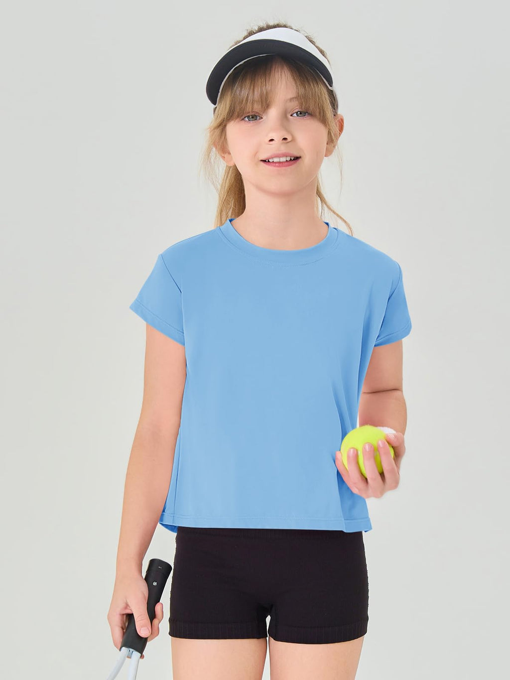 Haloumoning Girls Loose Athletic Shirts Short Sleeve Crop Tops Kids Quick Dry Gym Yoga Tees 5-14 Years