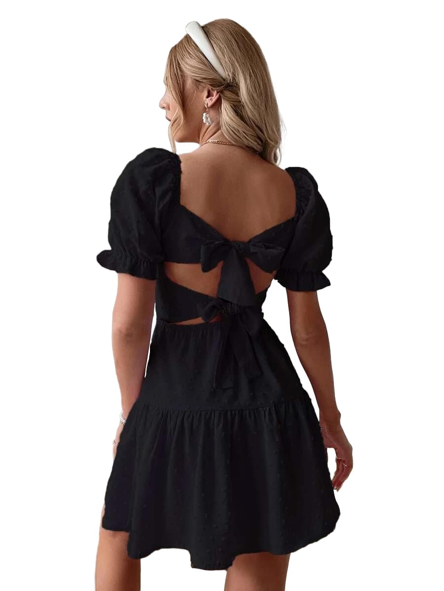 Narecte Summer Dresses for Women 2026,Tie Backless Swiss Dot Mini Dress,Ruffle Hem Flowy Casual Dresses