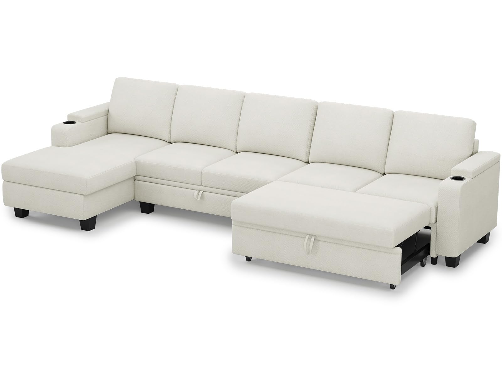 Belffin Modular Sectional Sleeper Sofa Bed with Storage Chaise L Shaped Sectional Couches for Living Room Armrest with Cup Holder. White Couch