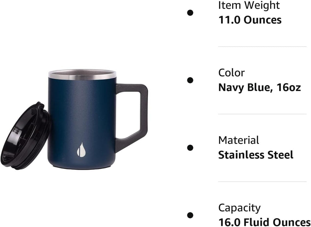 Elemental Insulated Coffee Mug - Triple-Wall Stainless Steel Summit Travel Cup for Hot and Cold Drinks - Thermal Coffee Mug with Lid and Handle for Camping, Office & Travel 12oz - Black