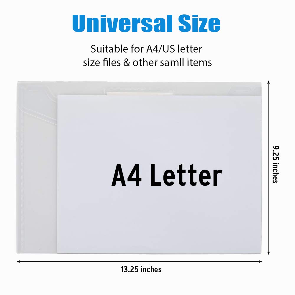 Sooez 5 Pack Plastic Envelopes Poly Envelopes, Clear Document File Folders US Letter A4 Size File Envelopes with Label Pocket for School Home Work Office Organization, Clear