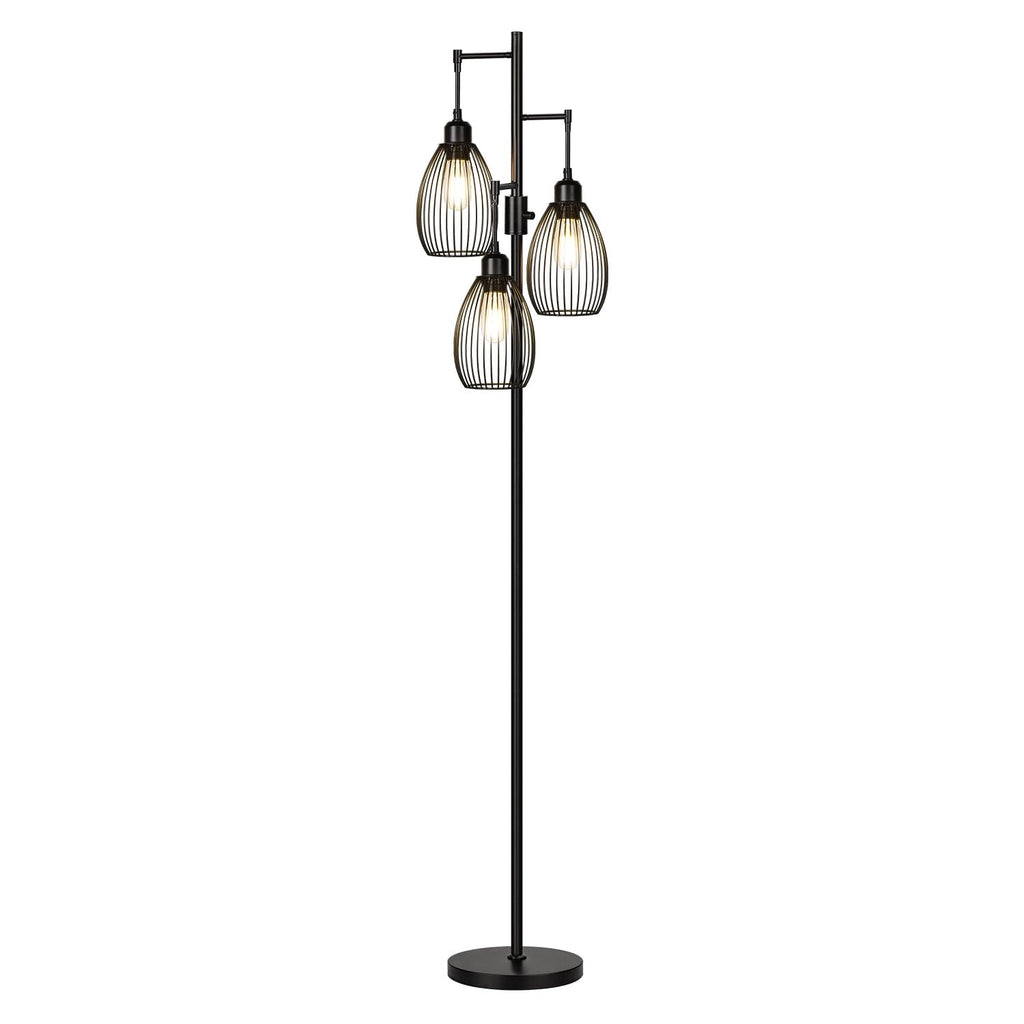 Dimmable Floor Lamp, 3 x 800LM LED Edison Bulbs Included, Farmhouse Industrial Floor Lamp Standing Tree Lamp with Elegant Teardrop Cage Tall Lamps for Living Room Bedroom Office Dining Room-Brass