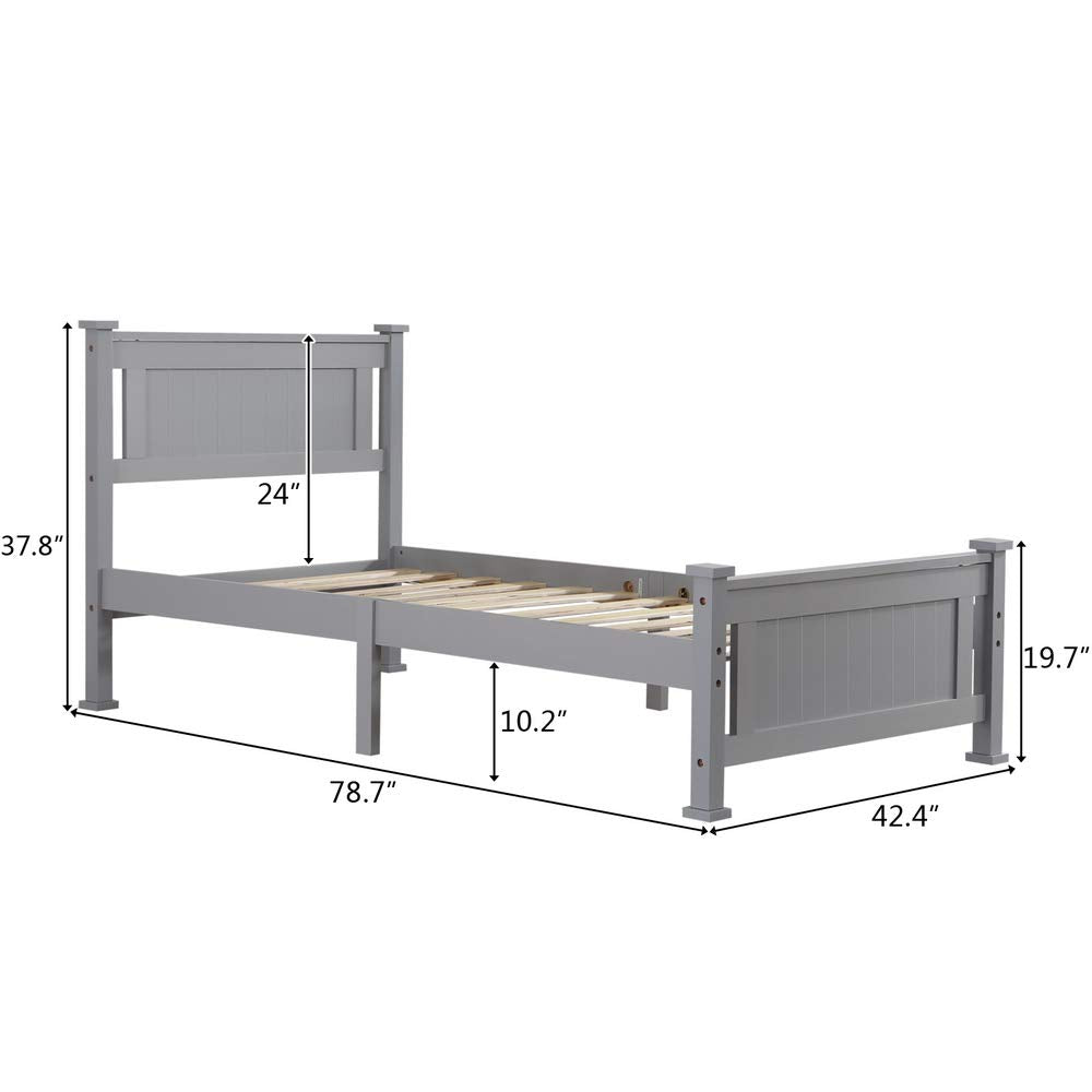 Bonnlo Twin Size Solid Wood Platform Bed Frame, Single Bed with Headboard, No Box Spring Needed Panel Bed, Wood Slat Support Mattress Foundation, White