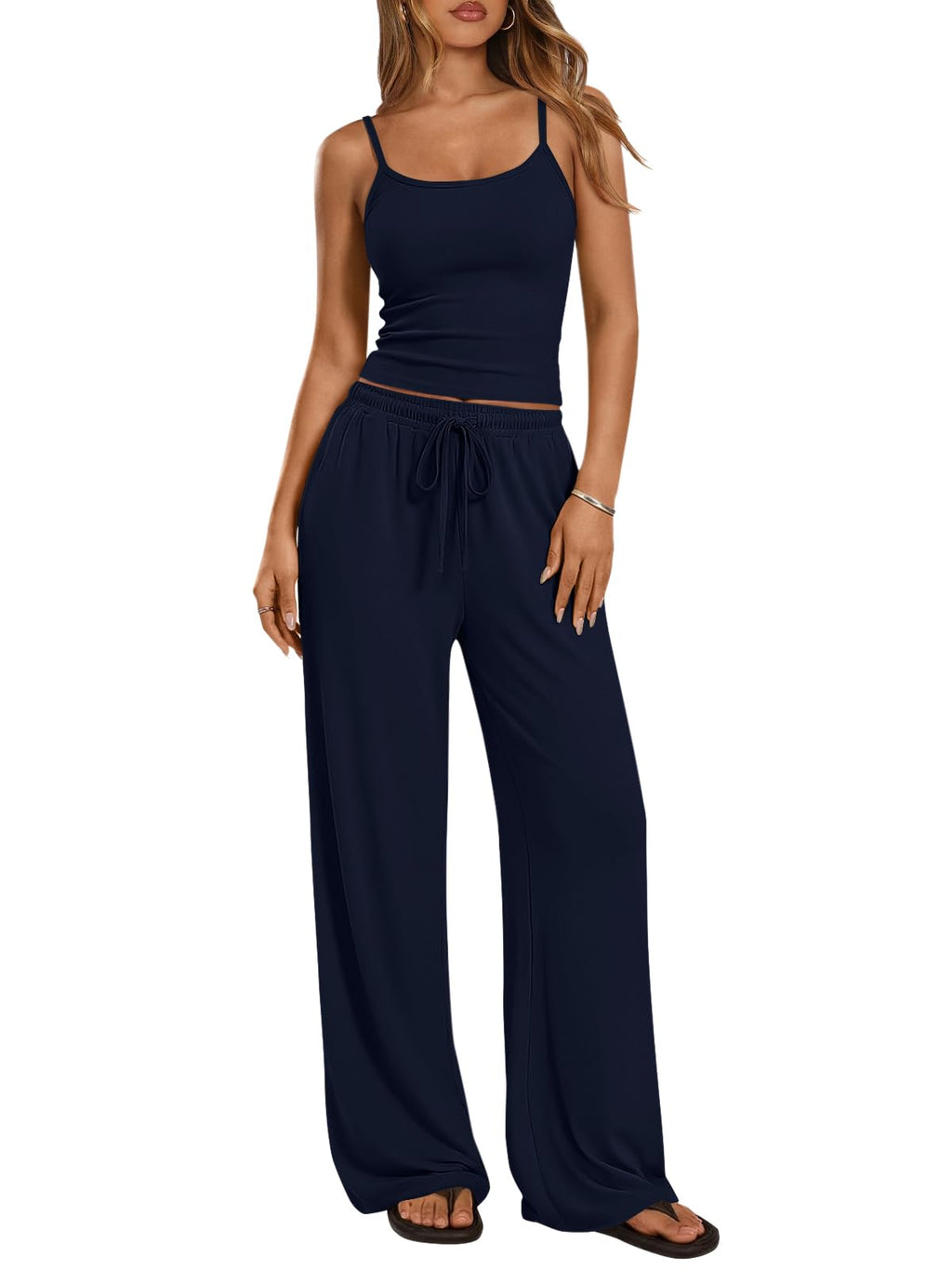 Trendy Queen Women's 2 Piece Lounge Set Summer Outfits - Camisole Top & Wide Leg Pants