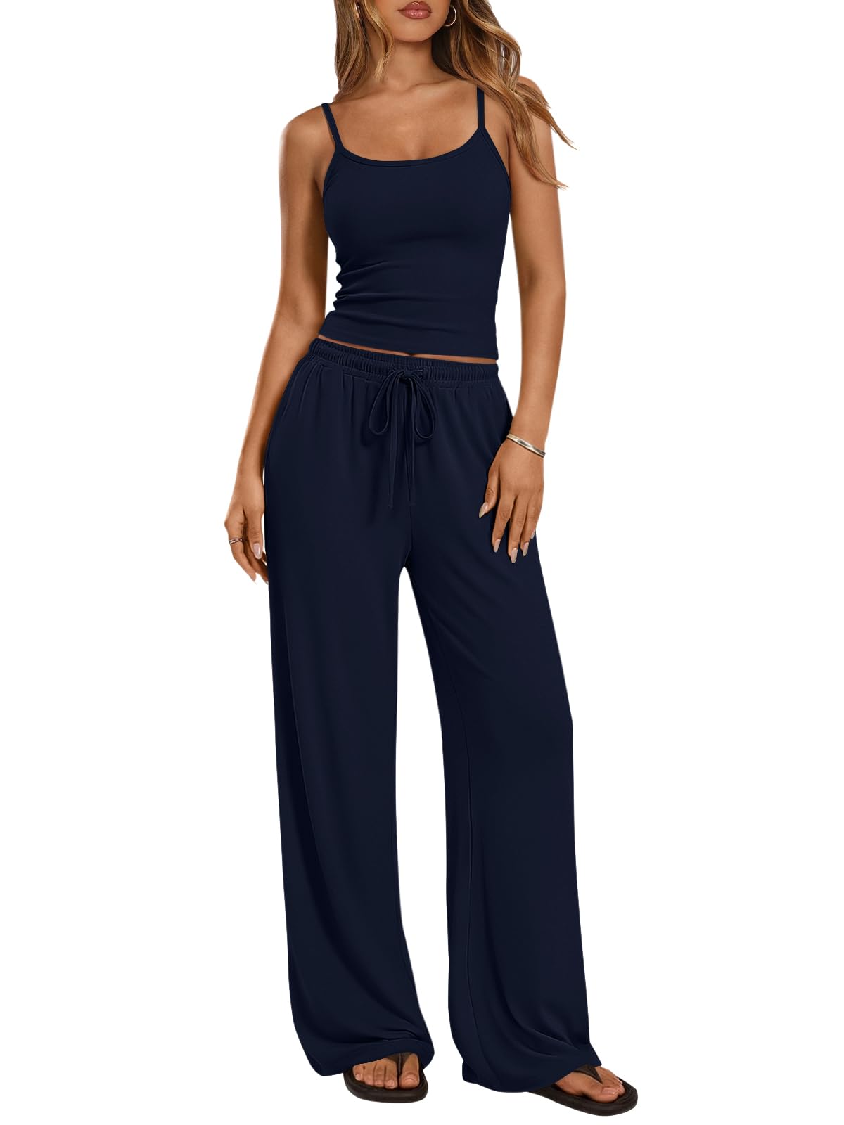 Trendy Queen Women's 2 Piece Lounge Set Summer Outfits - Camisole Top & Wide Leg Pants