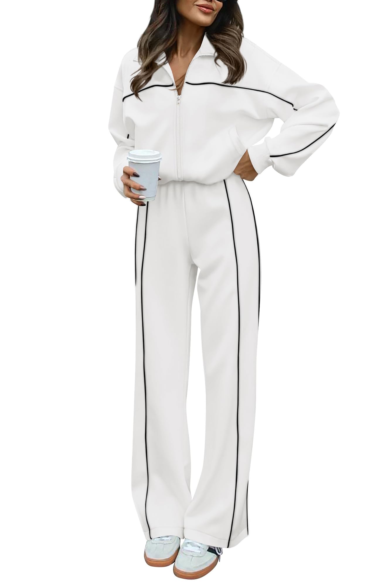 BTFBM Women's Two Piece Tracksuit Fall 2026 Long Sleeve Zip Up Sweatshirt Long Pants Outfits Jogger Sweatsuit Sets