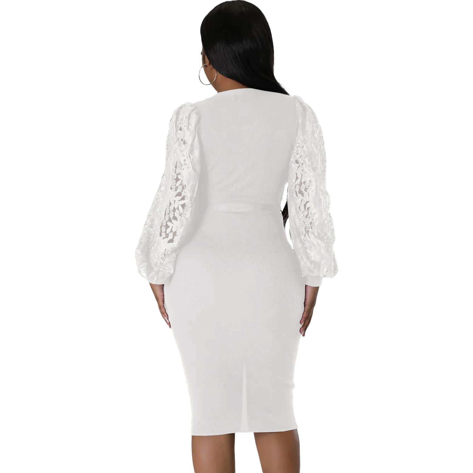 BOGURST Semi Formal Church Dresses for Women Bishop Sleeve Sexy V Neck Bodycon Midi Dresses
