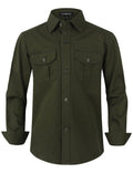 Spring&Gege Boys' Long Sleeve Button Down Shirt for Kids Woven Solid Two Pockets