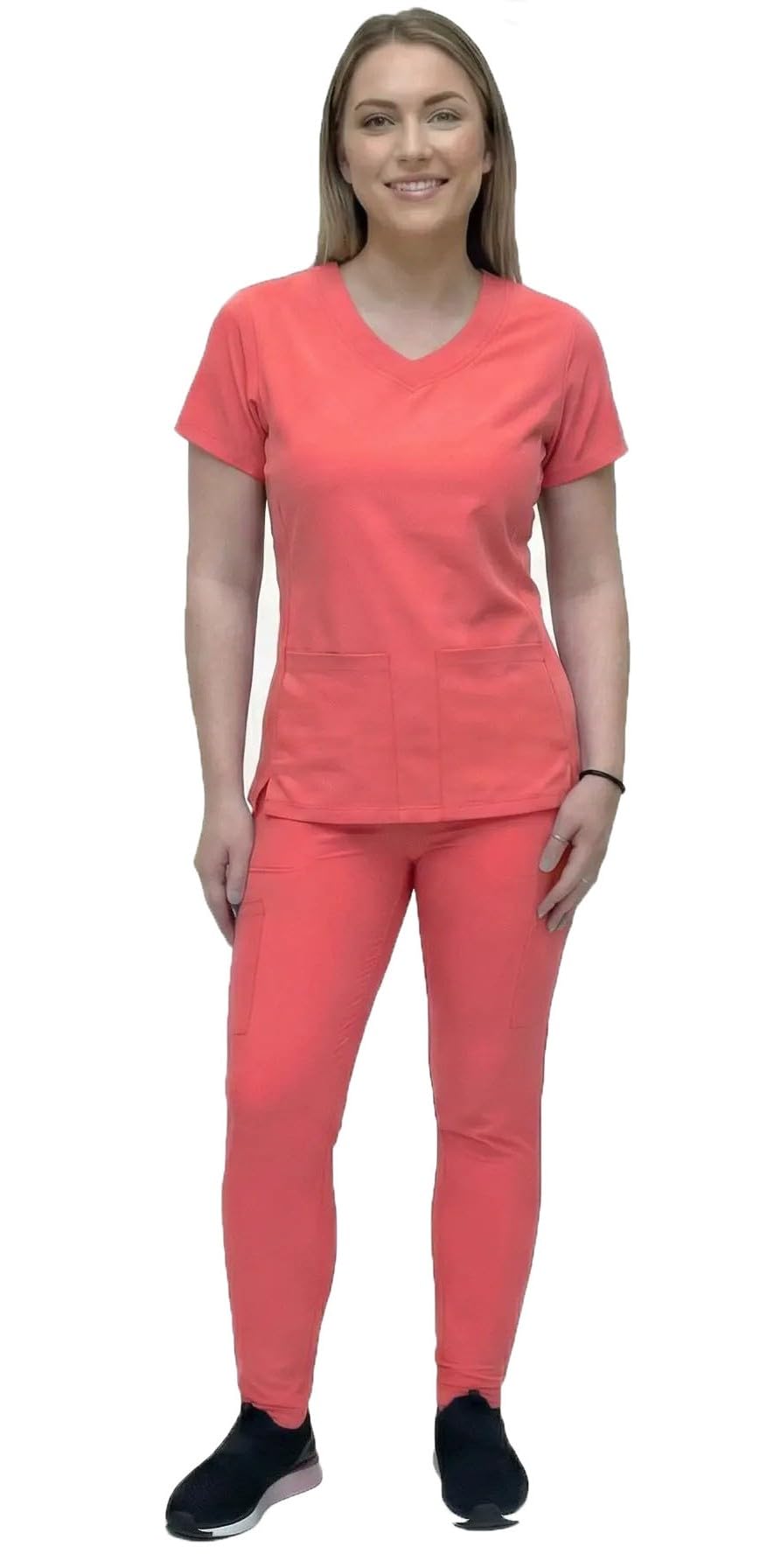 ANGIE UNIFORMS YOGAFLEX Jogger Scrubs for Women Set. Soft & Stretchy. Side Spandex 2 Pockets Top with Yoga Waist Joggers