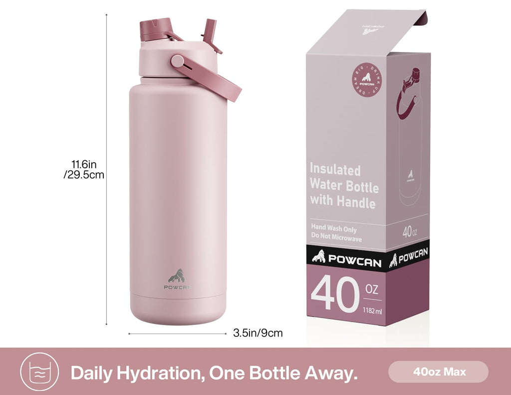 POWCAN 26 oz Insulated Water Bottle with 2-in-1 Straw and Spout Lid, Keep Cold 24H, Leak-Proof, Fits in Car Cup Holder, Stainless Steel Water Bottle for Sports, Travel, Gym, Gift, and School (Ace)