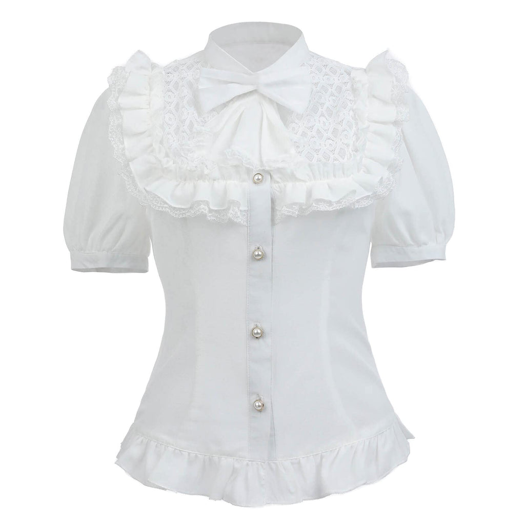 Nuoqi Victorian Blouse Womens Gothic Shirt Vintage Long Sleeve Lotus Ruffle Tops