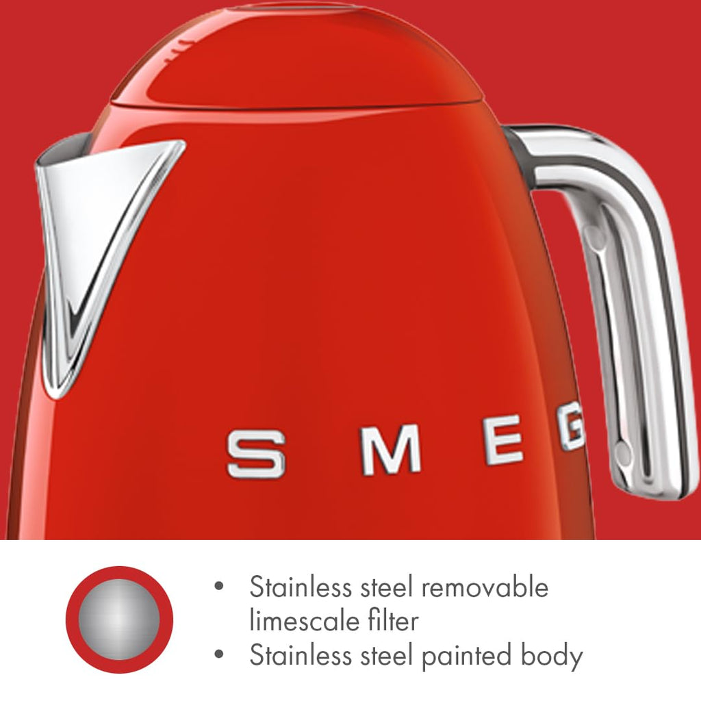 SMEG Variable Temperature Electric Kettle 1.7L (7 Cup), Stainless Steel Tea & Coffee Kettle, Fast Boil, Adjustable Temp 122°F–212°F, Keep Warm, Auto Shut-Off, 360° Base, Retro Style-Black