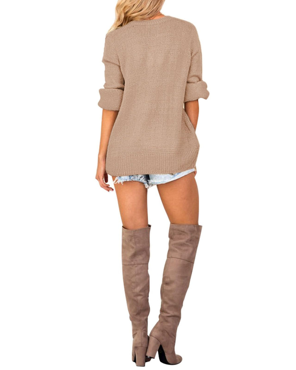 LookbookStore Women's Knit Long Sleeve Faux Wrap Surplice V Neck Sweater Top
