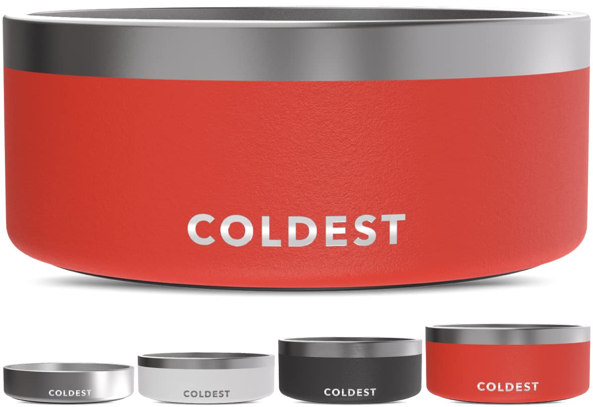 Coldest Dog Bowl - Anti Rust Metal, Non Slip, 3 Layers Insulated Stainless Steel Dog Bowls - Spill Proof & Heavy Duty - Water Bowl for Dogs, Cats & Pets, Dish Washer Safe (21 oz, Mars Red Glitter)