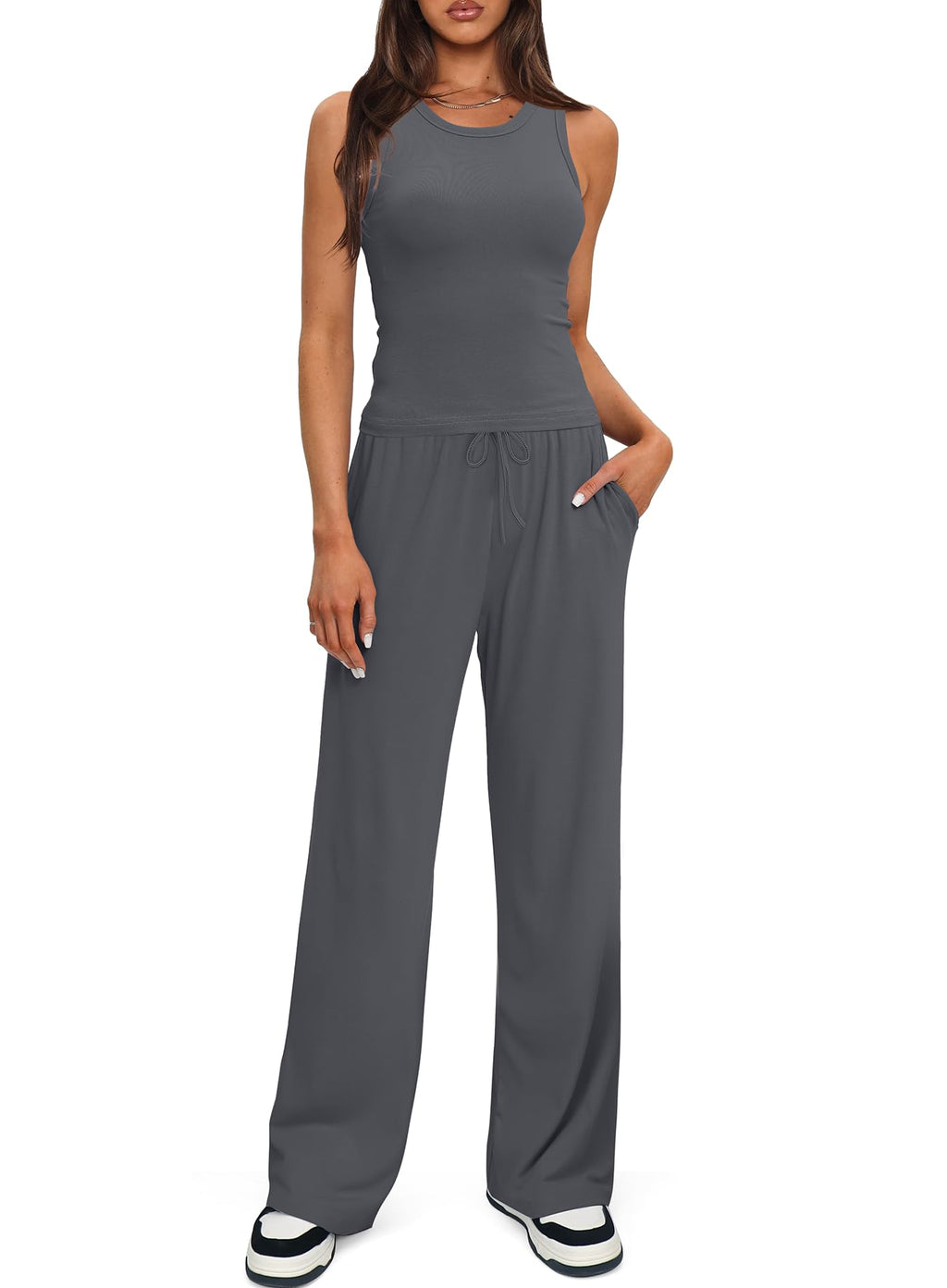 Darong Women's 2 Piece Summer Outfits Sleeveless Matching Lounge Sets