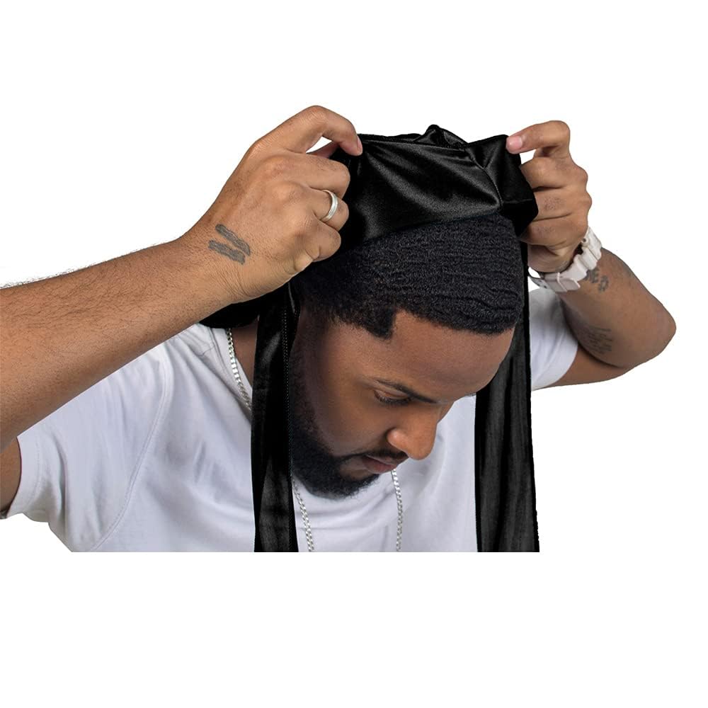 4PCS Silky Durags for Men Women 360 Waves with 1 Wave Cap, Silky Satin Durag Extra Long Tails
