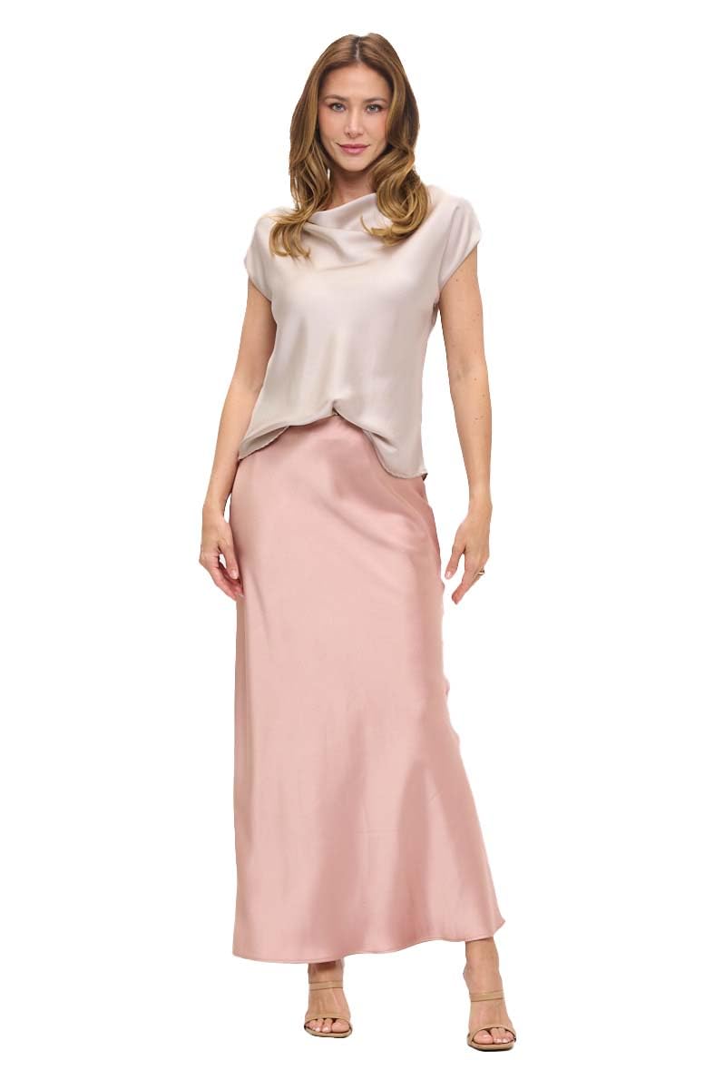 Women's Solid Satin High Waist Midi Long Skirt Hidden Elastic Waistband Skirt for Women-Made in USA