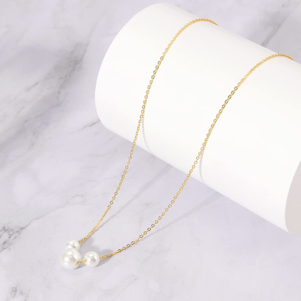 Pearl Necklaces for Women,14K Real Gold Plated Dainty Cute Pearl Necklace for Women Handmade Pearl Chain Necklace Everyday Jewelry Gift