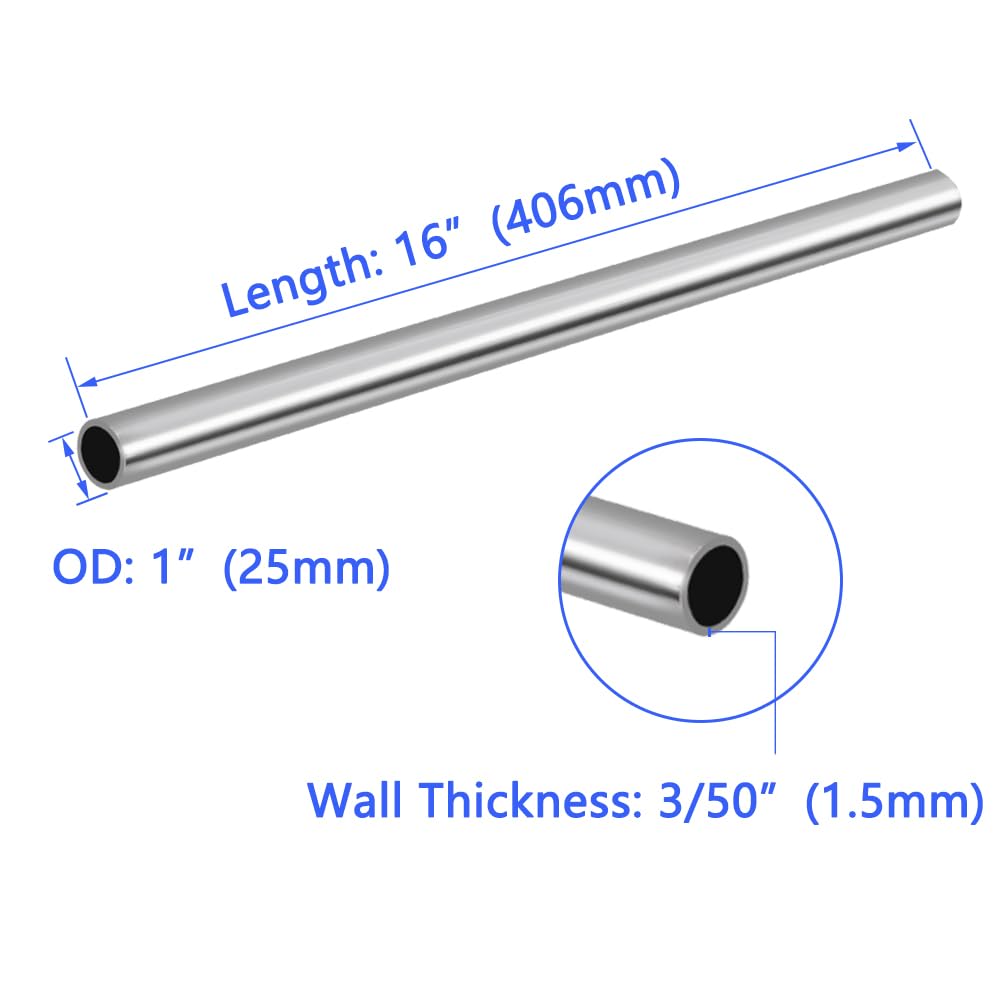 1" OD 304 Stainless Steel Tube, Thickened Pipe Wall & Weldable Tubing, Round Metal Pipe Industrial Straight Tube 10 inch Length (2 Pcs)