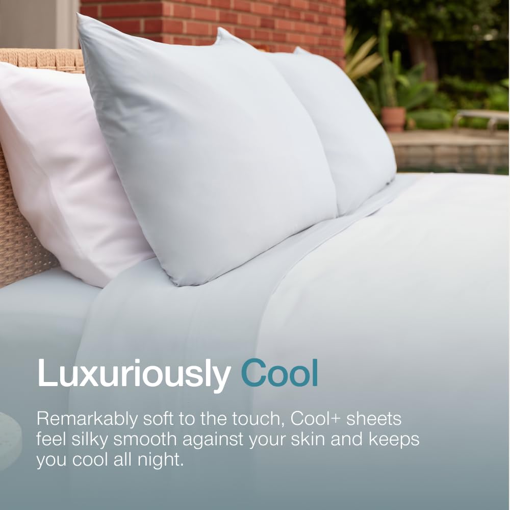Coop Home Goods Cool+ Cooling Bed Sheets, 4 Piece Full Sheet Set, Dove Grey Breathable Cooling and Super Soft, Luxury Spa & Hotel Quality, Full Size Bed Set