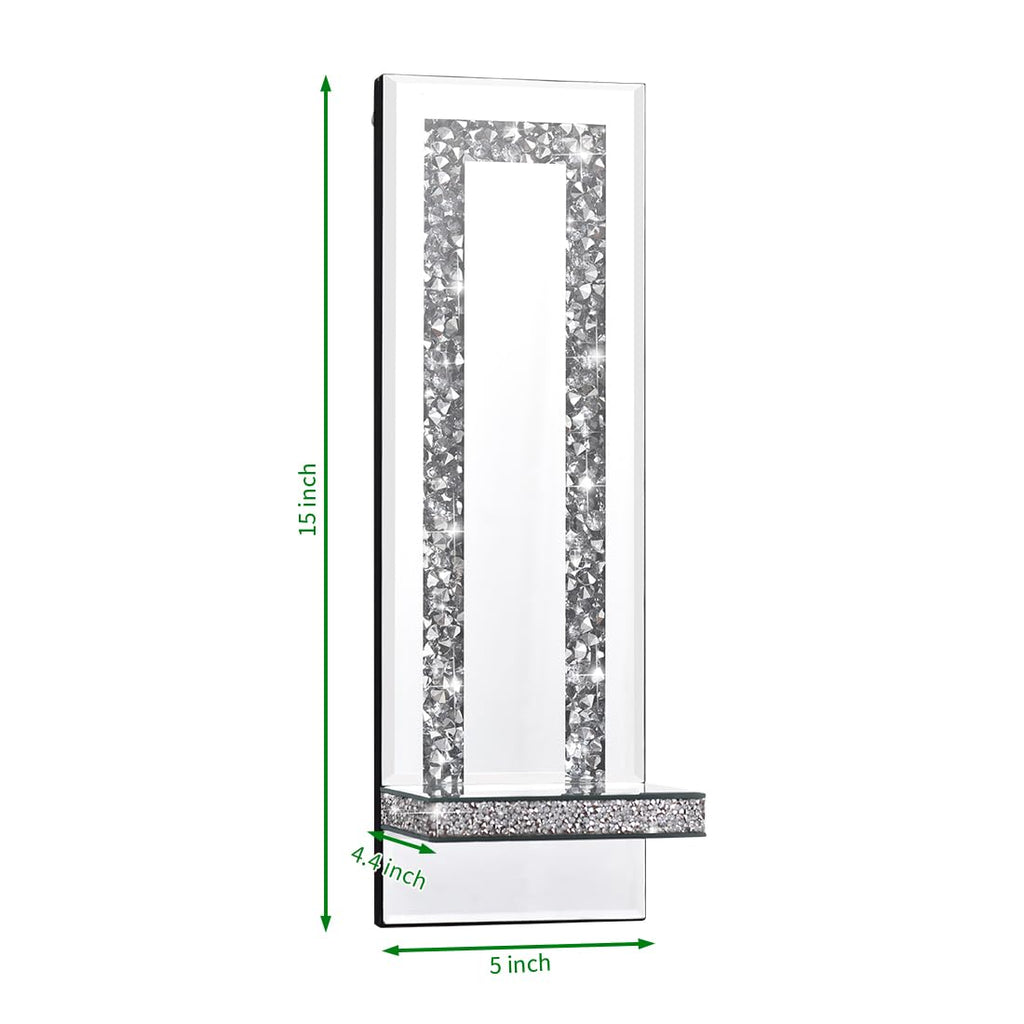 Aeveco Crystal Crush Diamond Mirrored Candle Sconces, Silver Wall Candle Holder Set of 2, Wall Decorations for Living Room，Dining Room (Rectangle (Style 4))