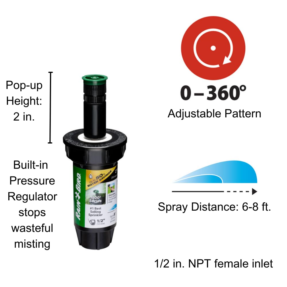 Rain Bird 1802AP4PRS PRS Professional Pop-Up, Full Circle, 3-4 Feet, 2"