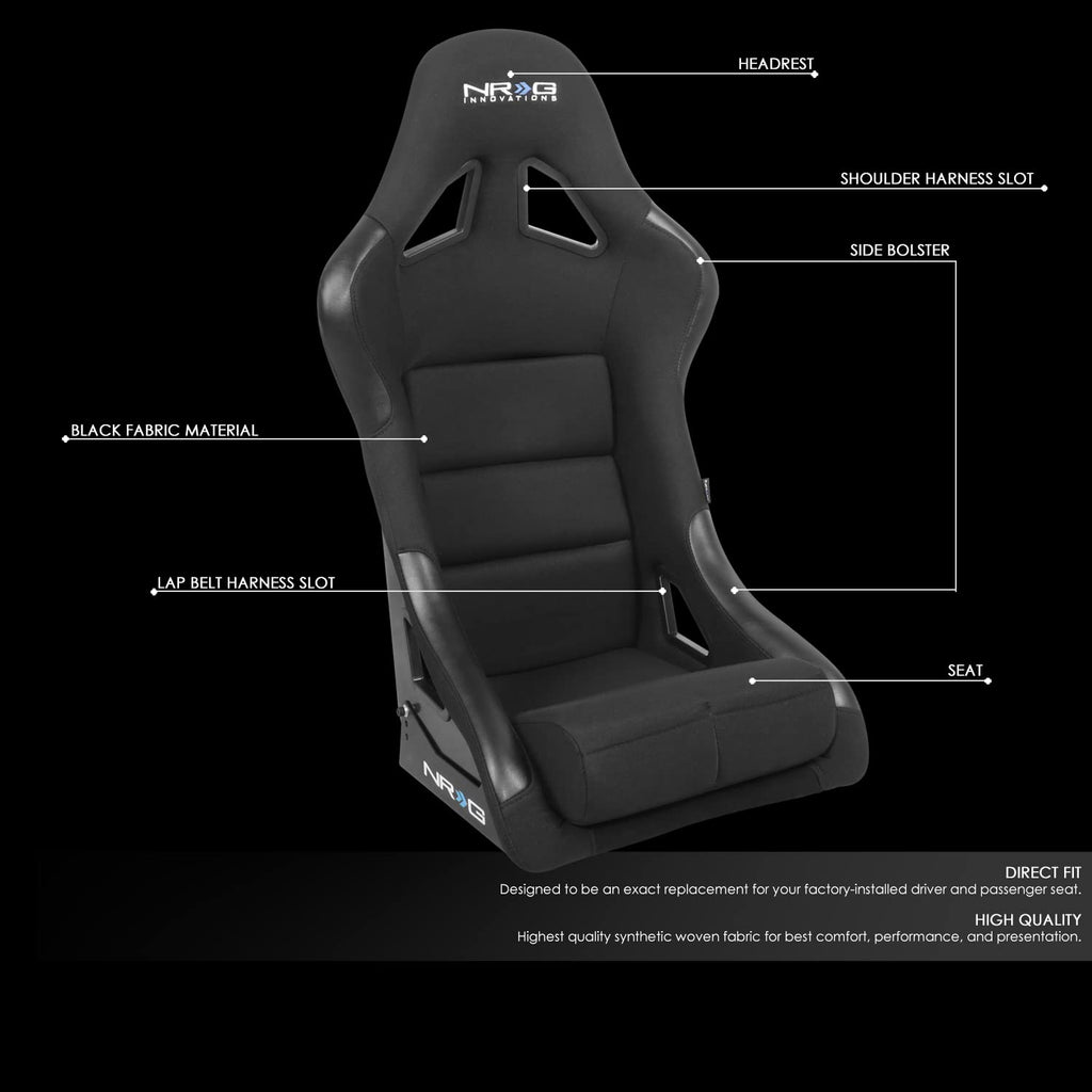 NRG Innovations NRG-FRP-330 Fiber Glass Fixed Back Bucket Racing Seat (Small), 4 pt Harness Compatibility, Black Seat Cover, 19"W X 18" D X 34" H