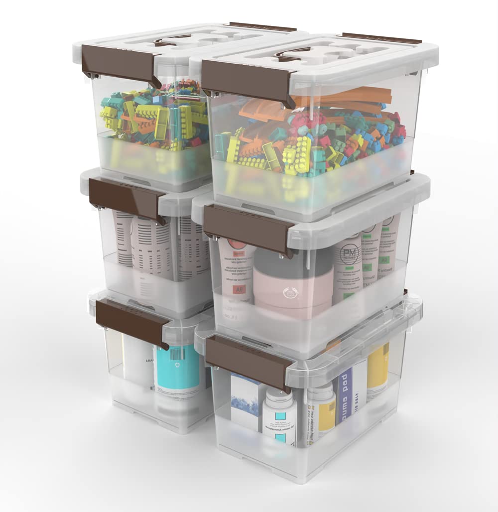 WYT Clear Storage Latch Box, 6 Pack Storage Organizer Bins with Latching Handle and Lids, 3.5 Quart