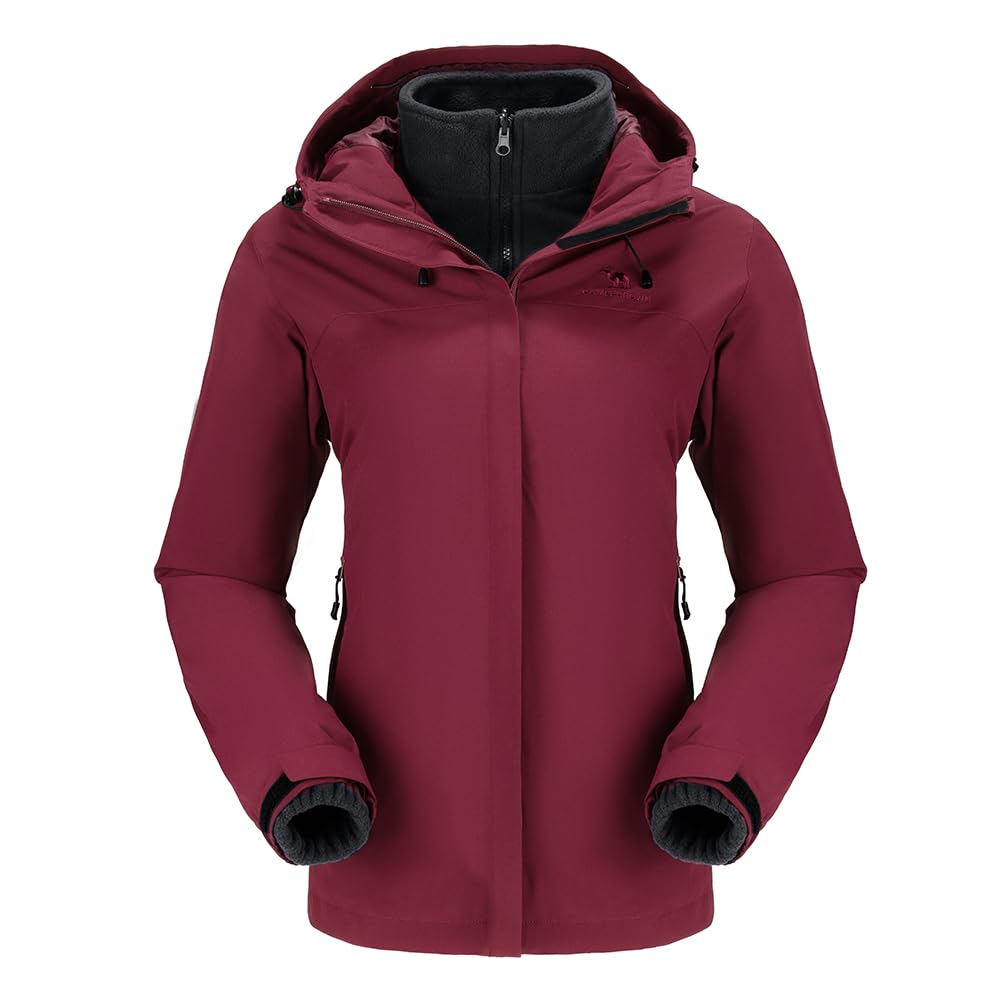 CAMEL CROWN Women's Ski Jacket Waterproof 3 in 1 Winter Coat with Fleece Inner Warm Windproof For Snow Outdoor Hiking