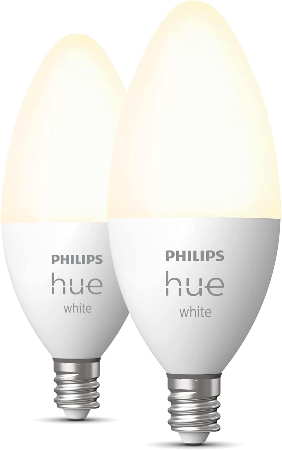 Philips Hue Smart 40W B39 Candle-Shaped LED Bulb - Soft Warm White Light - 2 Pack - 450LM - E12 - Indoor - Control with Hue App - Works with Alexa, Google Assistant and Apple Homekit