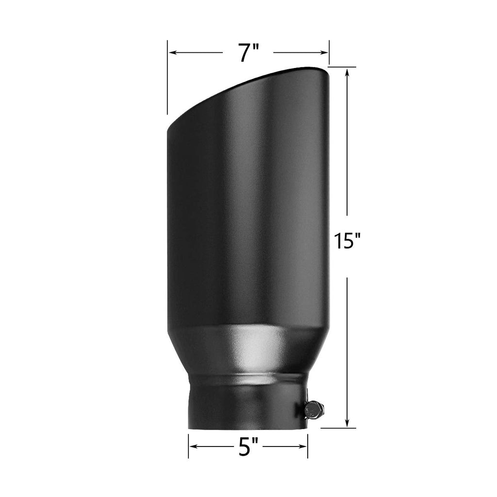 LCGP 5" Inlet Exhaust Tip, 6" Outlet 15" Long Bolt On Stainless Steel Diesel Exhaust Tailpipe Black