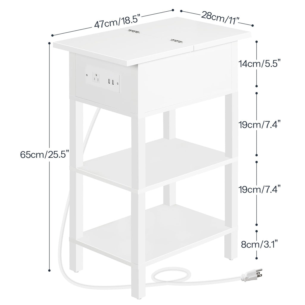 HOOBRO End Table with Charging Station, Flip Top Side Table with USB Ports, Narrow Nightstand Bedside Tables with Storage Shelves, for Small Space, Living Room, Black BK141UBZ01