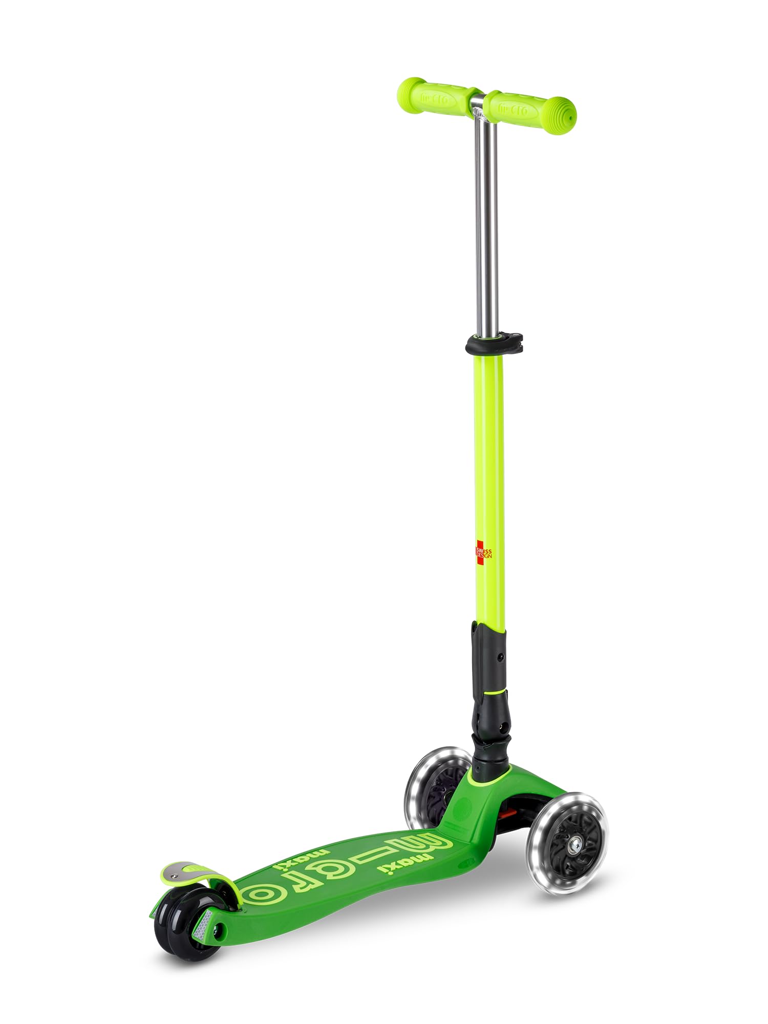 Micro Kickboard | Maxi Foldable LED Kids Scooter for Ages 5-12 | Children up to 110 lbs | 3 Wheel Lean-to-Steer Design | Adjustable T Bar | Smooth Ride, Motion Activated PU LED Wheels | Swiss Design