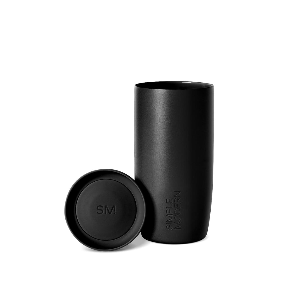 Simple Modern Travel Coffee Mug Tumbler with 360° Lid | Ceramic-Lined Insulated Stainless Steel Cold Brew Iced Coffee Cup | Gifts for Women Men Her Him | Voyager Signature | 12oz | Midnight Black
