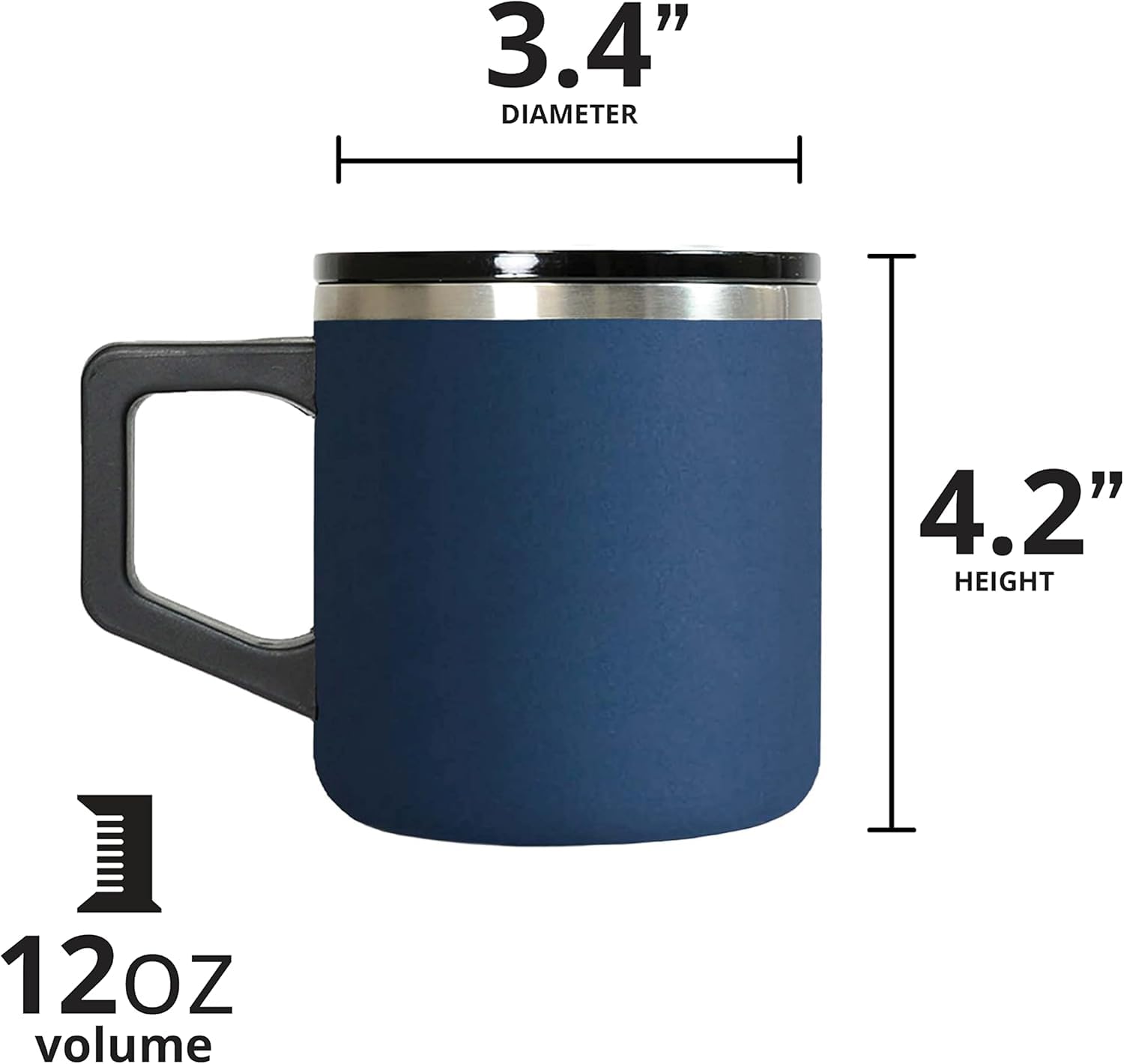 Elemental Insulated Coffee Mug - Triple-Wall Stainless Steel Summit Travel Cup for Hot and Cold Drinks - Thermal Coffee Mug with Lid and Handle for Camping, Office & Travel 12oz - Black