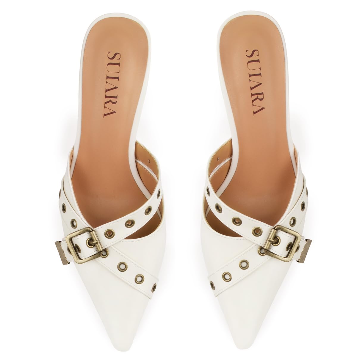 Kitten Heels for Women Closed Toe Heels Vintage Heeled Mules Sexy Pointy Studded Slip on Stiletto Dressy Pumps