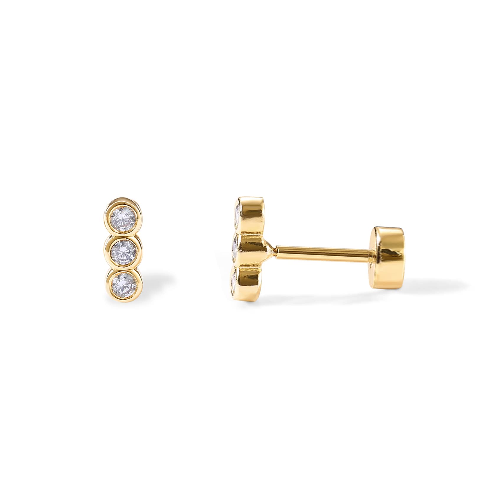 PAVOI 14K Gold Plated Flat Back Earrings | Solid 925 Sterling Silver Posts | Helix Cartilage Earrings for Women | Cubic Zirconia Stud Earrings | Trending Fashion Jewelry