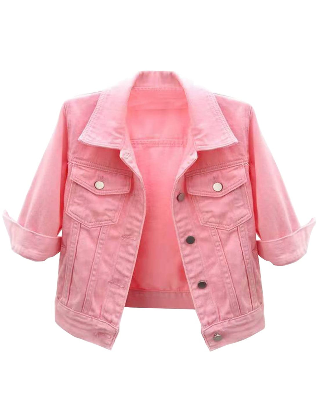 Locachy Womens 3/4 Sleeve Short Denim Jacket Lapel Button Down Cropped Trucker Jean Jackets Coats