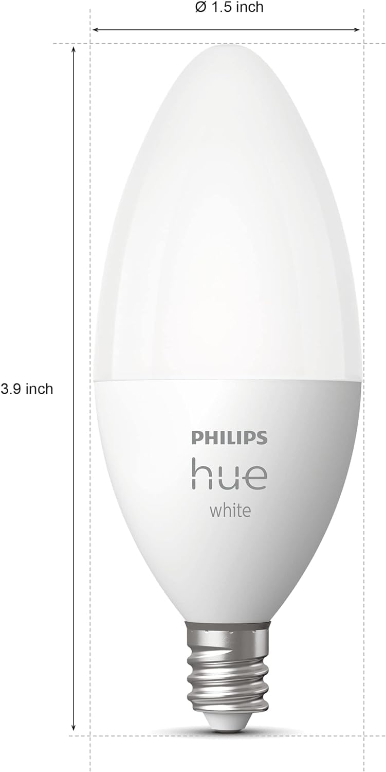 Philips Hue Smart 40W B39 Candle-Shaped LED Bulb - Soft Warm White Light - 2 Pack - 450LM - E12 - Indoor - Control with Hue App - Works with Alexa, Google Assistant and Apple Homekit