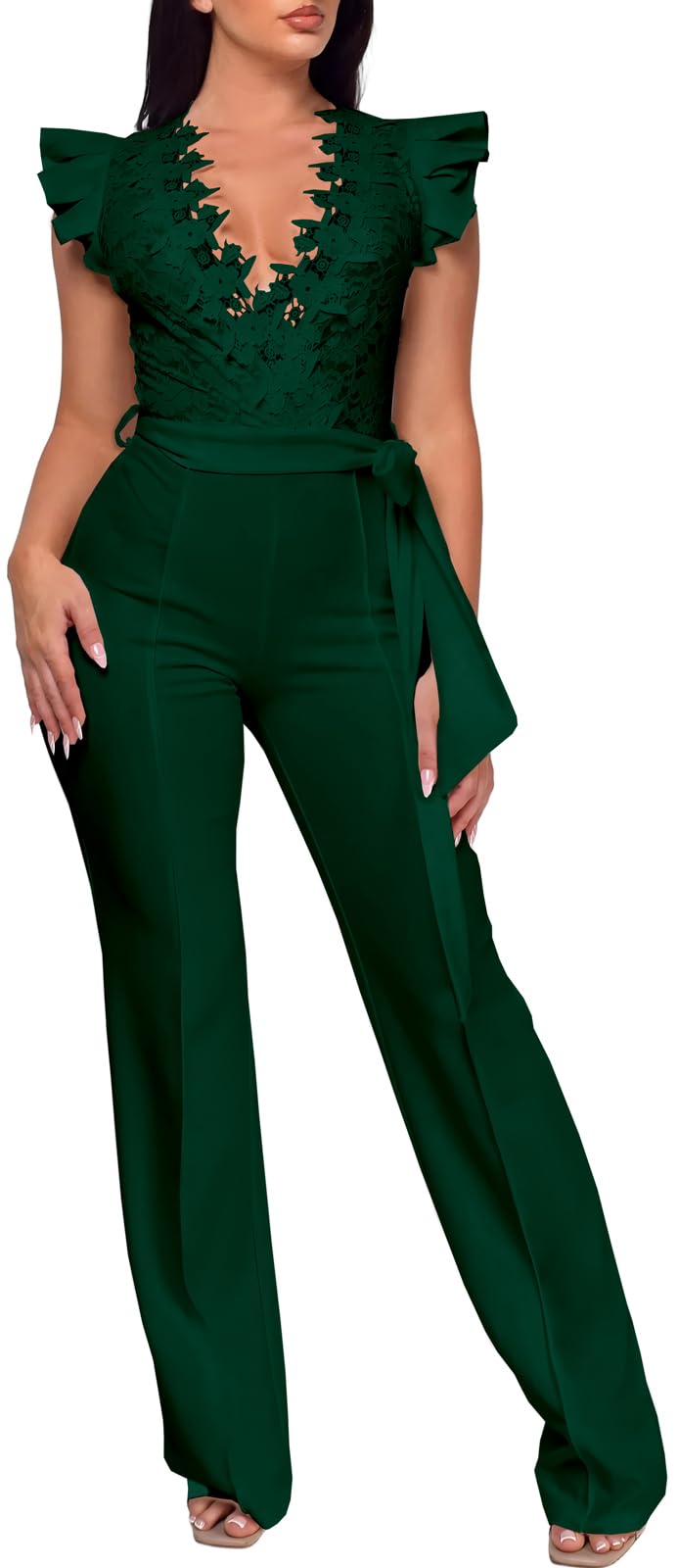 PaladMom Womens Elegant Plus Size Jumpsuits Sexy Back zipper Short Sleeve Mid Waist Wide Leg Straight Rompers