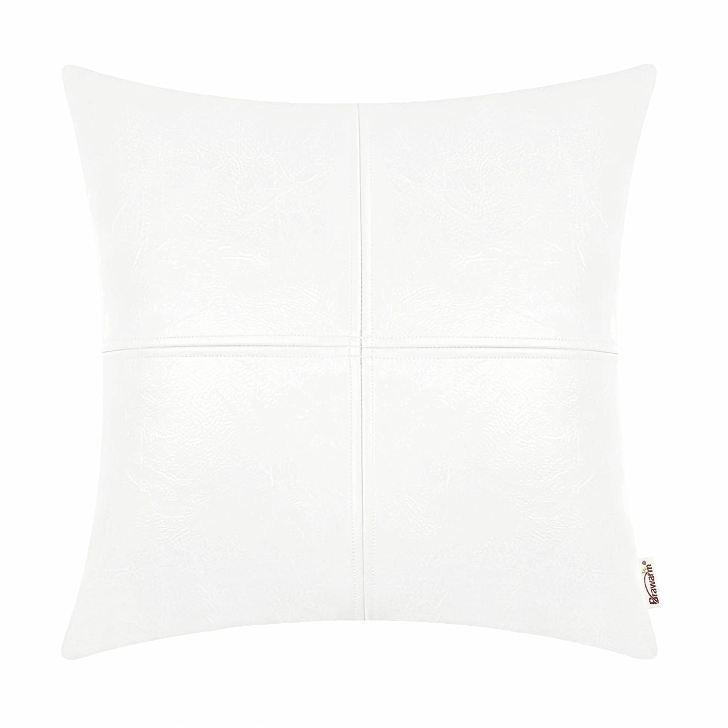 BRAWARM Faux Leather Throw Pillow Covers 16 X 16 Inches, Black Leather Pillow Cover, Hand Stitched Leather Decorative Pillow Cover for Couch Sofa Bed Living Room Home Garden