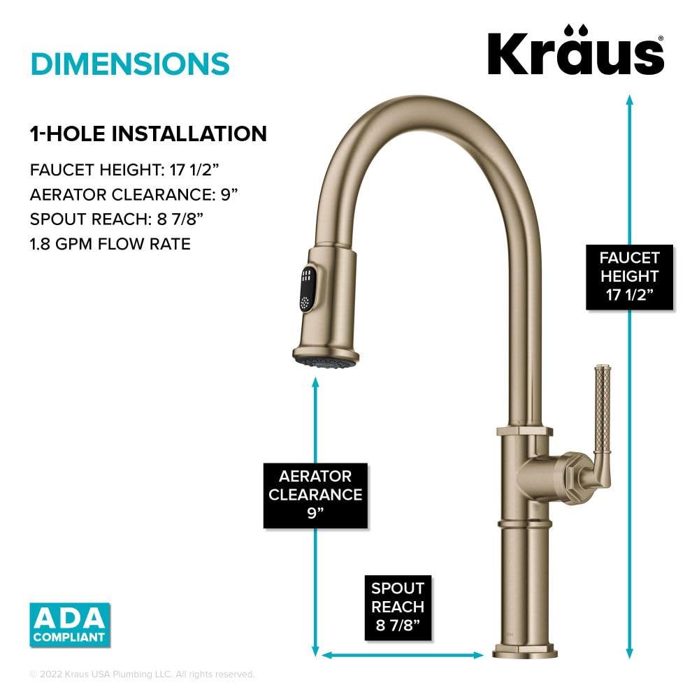 KRAUS Allyn Transitional Bridge Kitchen Faucet with Pull-Down Sprayhead in Brushed Gold, KPF-3121BG