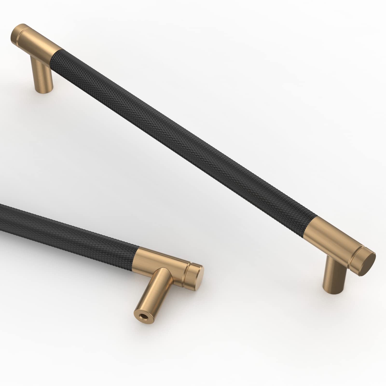 Asidrama 10 Pack 3 Inch(76mm) Matte Black and Champagne Bronze Cabinet Pulls Knurled Cabinet Handles Cupboard Handles Kitchen Cabinet Hardware for Cupboard Drawer Pulls