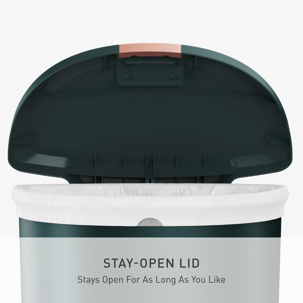simplehuman 50 Liter / 13 Gallon Semi-Round Kitchen Step Trash Can with Secure Slide Lock, Black Plastic