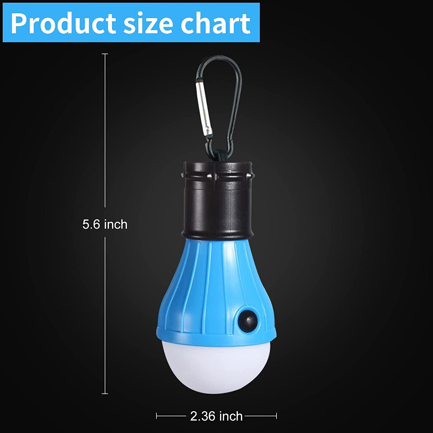 LED Camping Tent Lantern, Portable Outdoor Waterproof Emergency Light Bulb, Battery Powered with Clip Hook, Super Bright, for Hiking, Party，Camping, Fishing, Power Failure (4 Packs, Black )