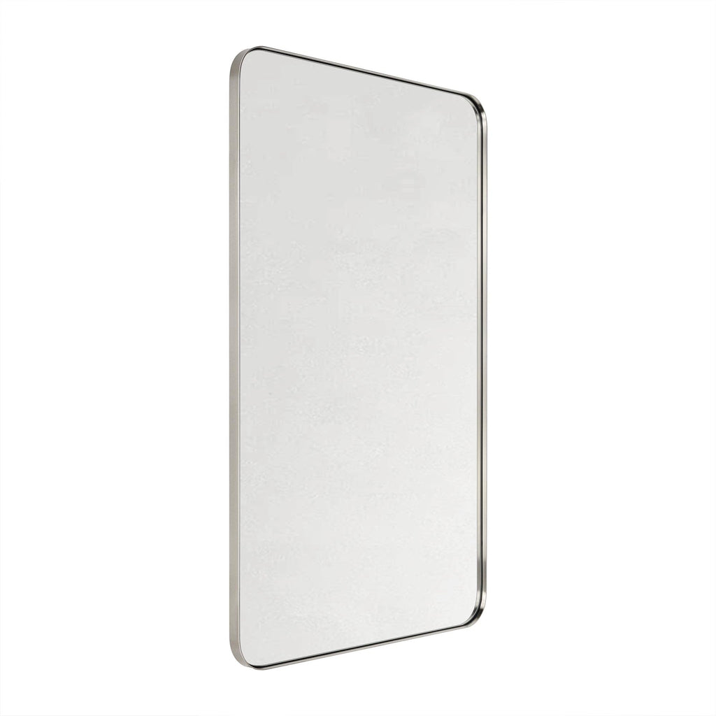 GRACTO 20x30 inch Brushed Nickel Stainless Steel Metal Framed Bathroom Mirror for Wall Mounted Rounded Rectangular Bathroom Vanity Mirror