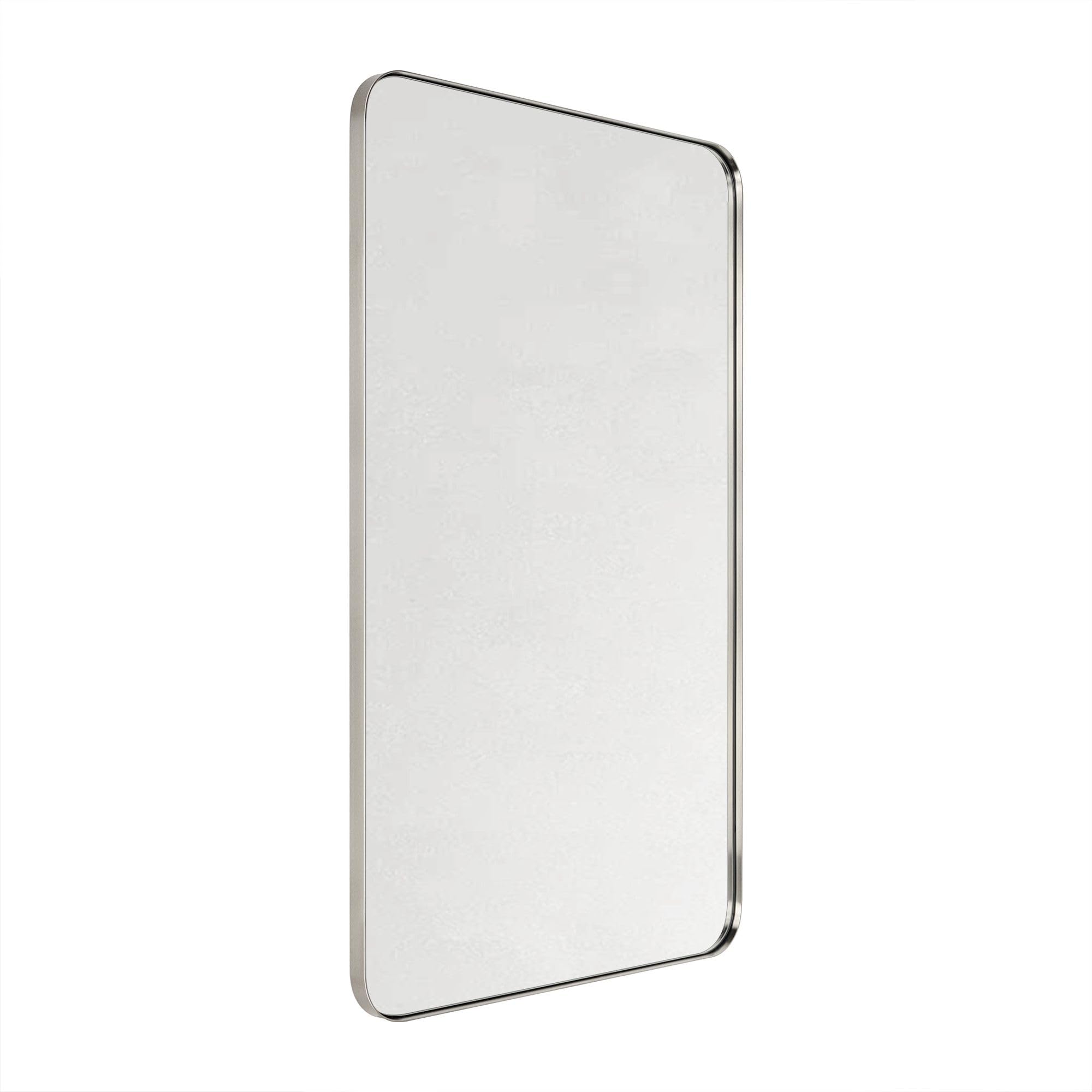 GRACTO 20x30 inch Brushed Nickel Stainless Steel Metal Framed Bathroom Mirror for Wall Mounted Rounded Rectangular Bathroom Vanity Mirror