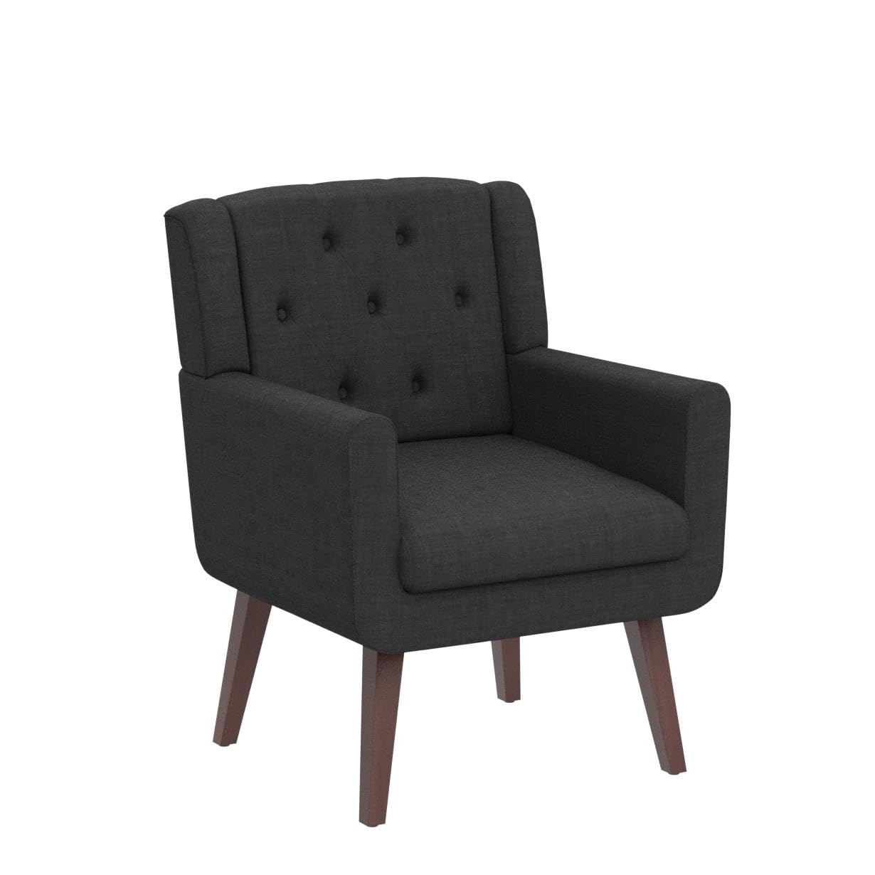 Living&Giving Accent Chair Button-Tufted Upholstered Living Room Chairs Comfy Reading Mid Century Modern with Linen Fabric Lounge Arm for Bedroom (Beige) 29.33D x 28.94W x 34.65H Inch