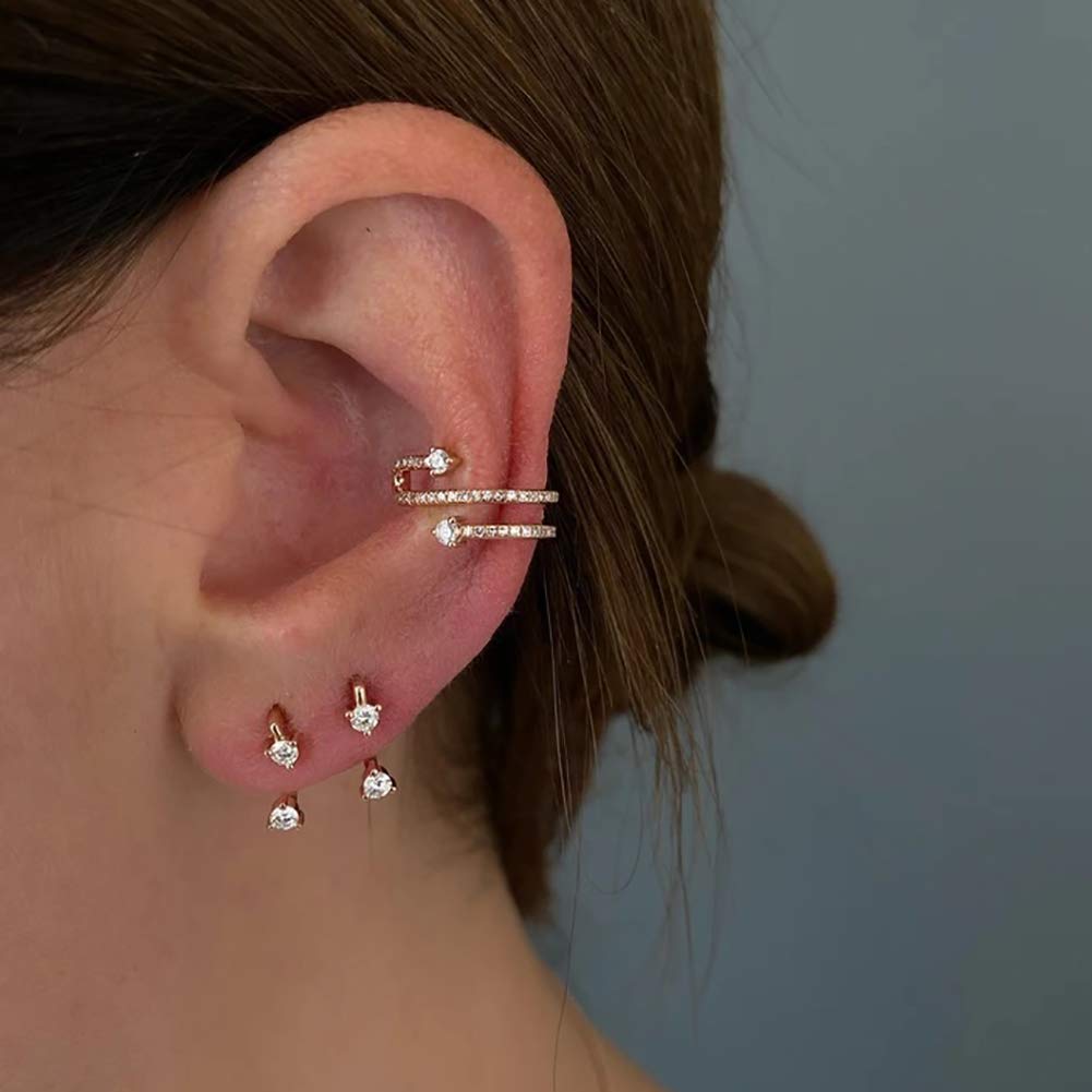Obidos 14K Gold Plated Illusion Stud Earrings for Women | Triple Huggie Hoop Earrings for One Hole| Trendy Simple Hypoallergenic Fashion Accessories Gold Jewelry Gifts for Womens