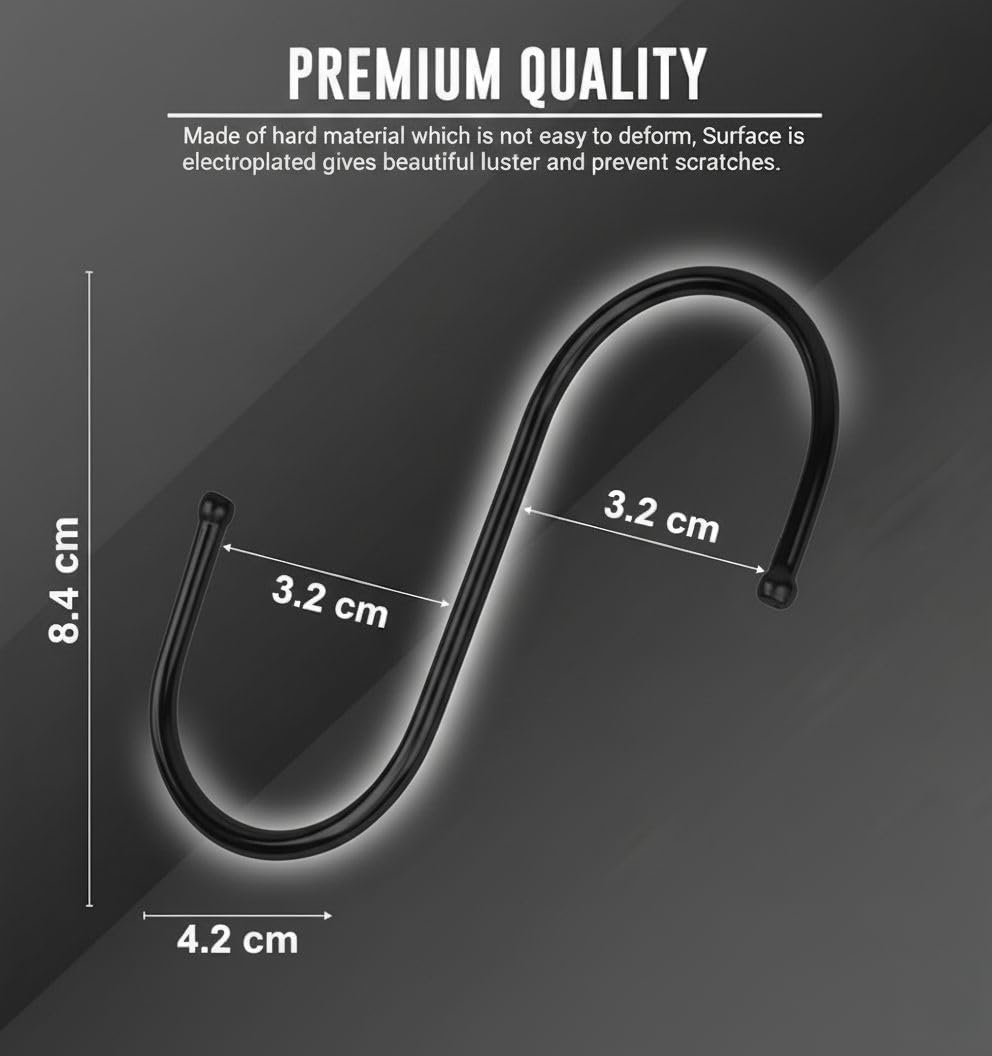 WHITECLOUDZ 20-Pack Black S Hooks for Hanging Plants, Metal S Hooks for Hanging Heavy-Duty, Closet Hooks for Hanging Clothes, Durable Kitchen Hooks for Hanging Utensils, Pots, Clothes & Bag